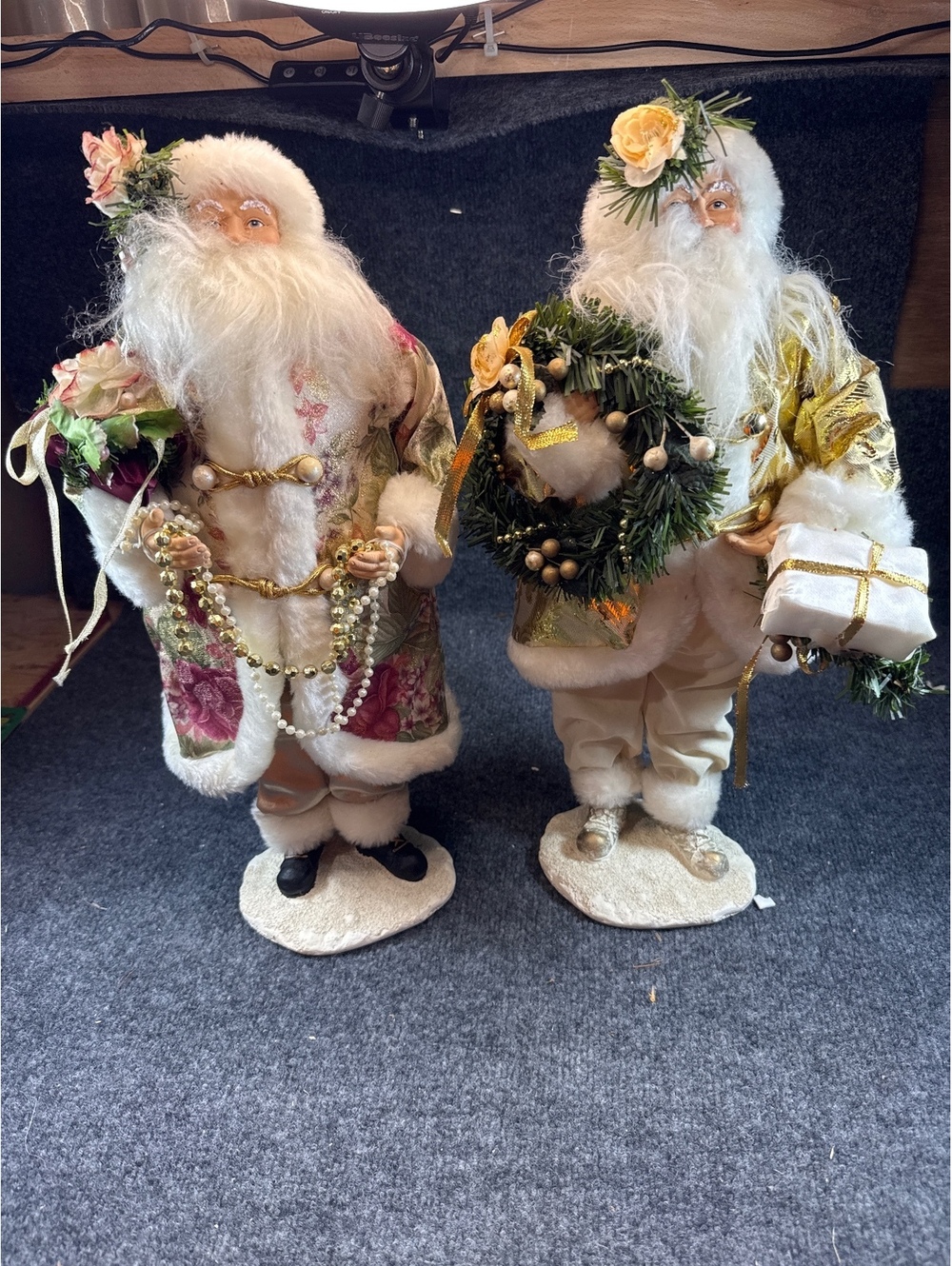 Santa Claus Christmas Figurines Lot of 2 Gold White Victorian Holiday Decor